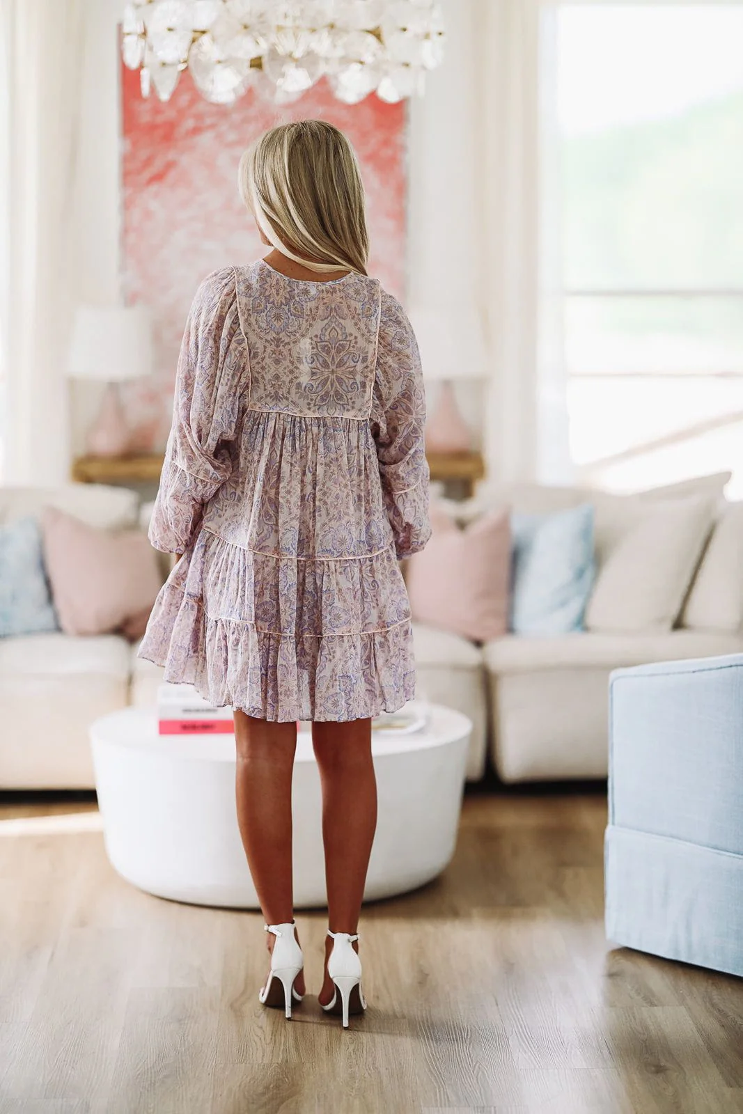 Bloom Time Mini Dress - Blush Pink and Light Blue - Image 2