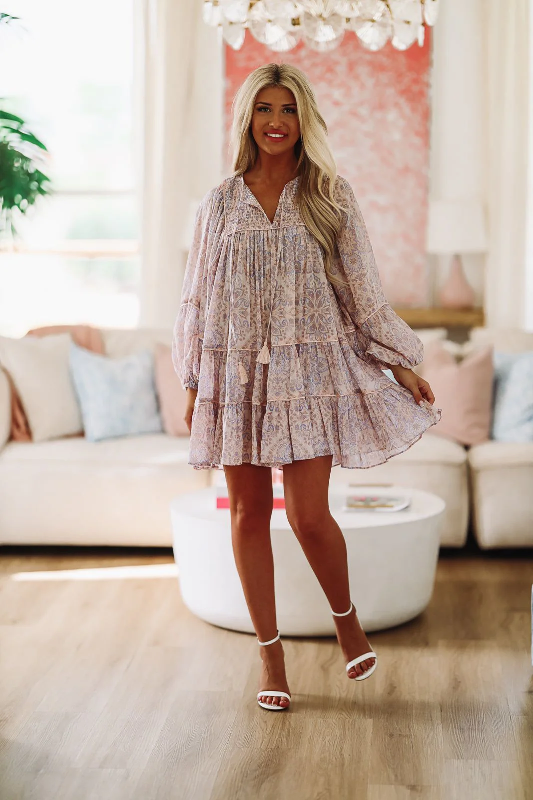 Bloom Time Mini Dress - Blush Pink and Light Blue - Image 3