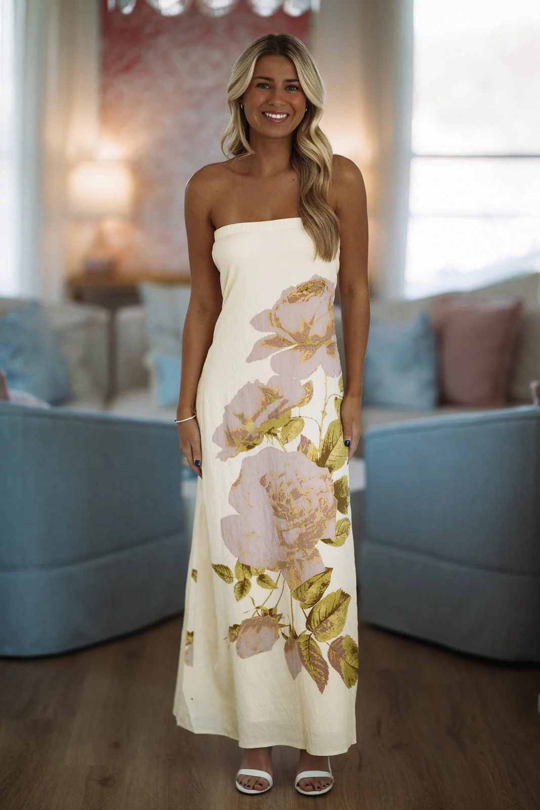 Blow Kisses Maxi Dress - Butter Yellow, Lavender and Green - Image 4
