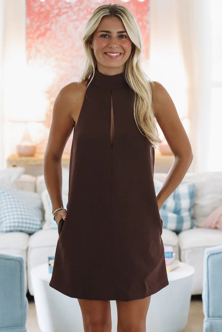 Born to Outshine Mini Dress - Dark Brown