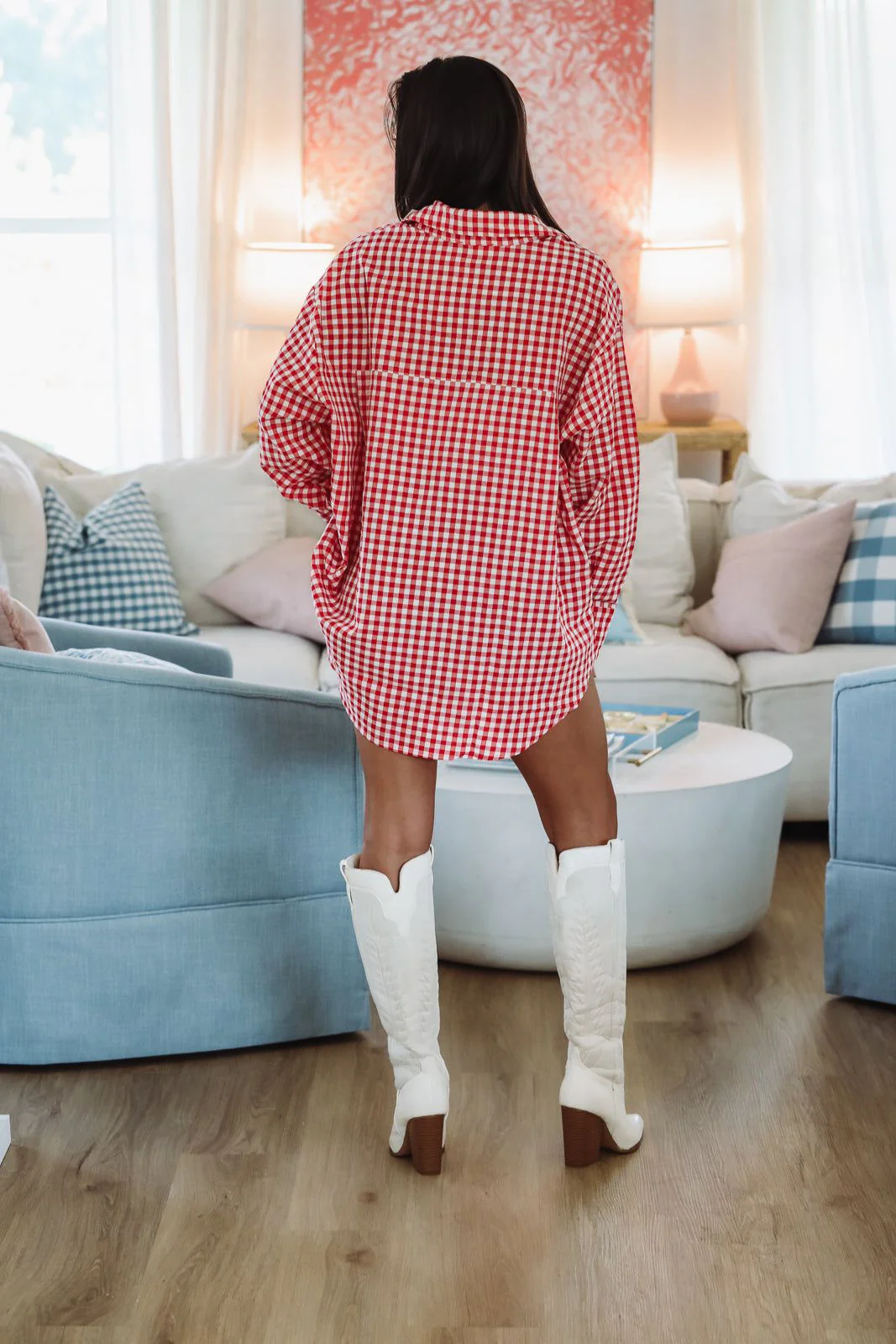 Cherry Pie Check Oversized Button Down Top - Red and White - Image 3