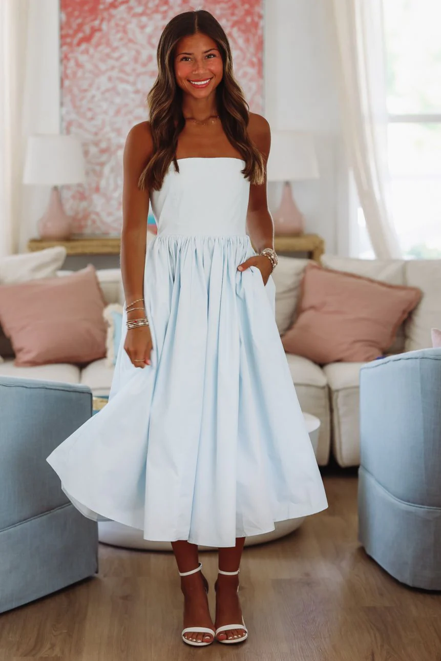 Coastal Sunrise Midi Dress - Light Blue