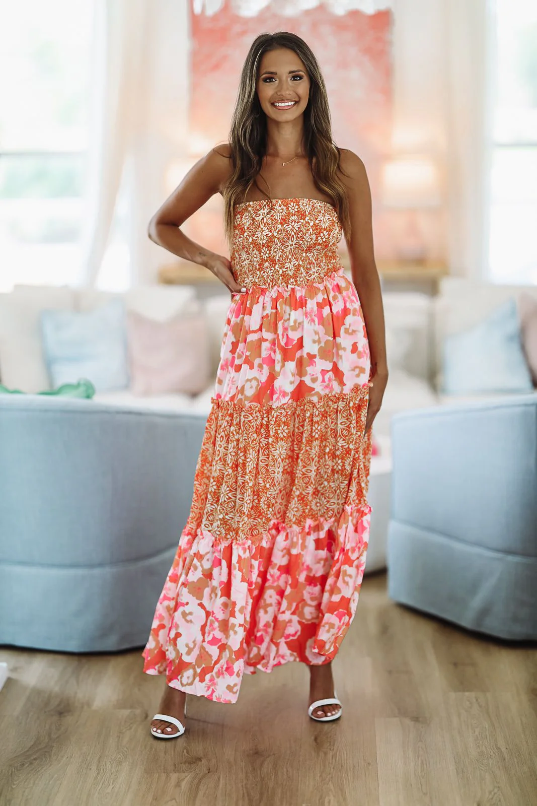 Constantly Adored Ruffle Maxi Dress - Orange Lemon Pink - Image 2