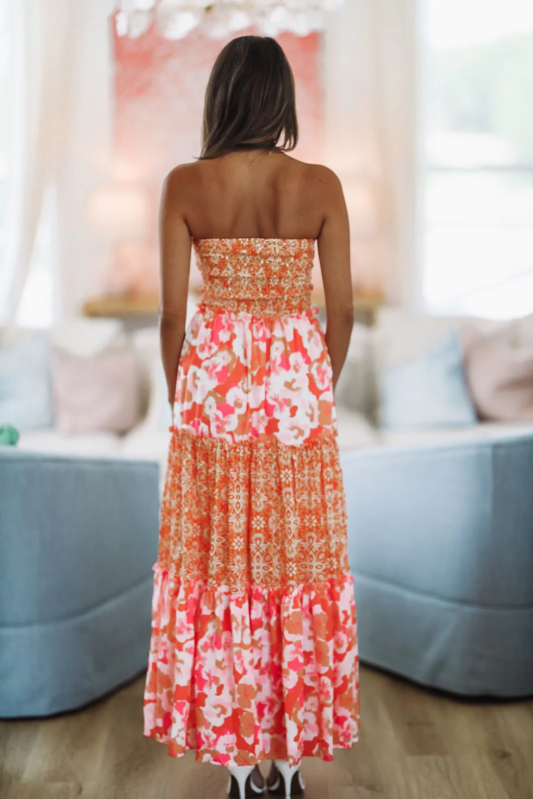 Constantly Adored Ruffle Maxi Dress - Orange Lemon Pink - Image 3