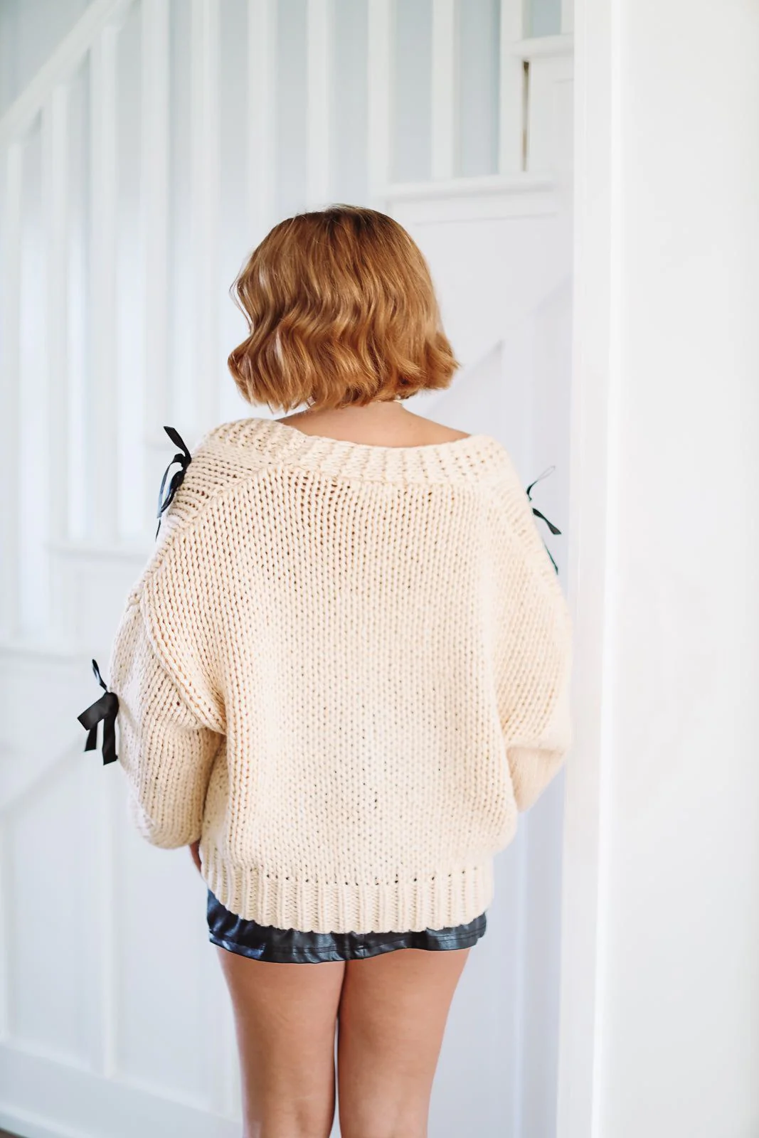 Coquette Bow Cardigan - Taupe and Black - Image 2