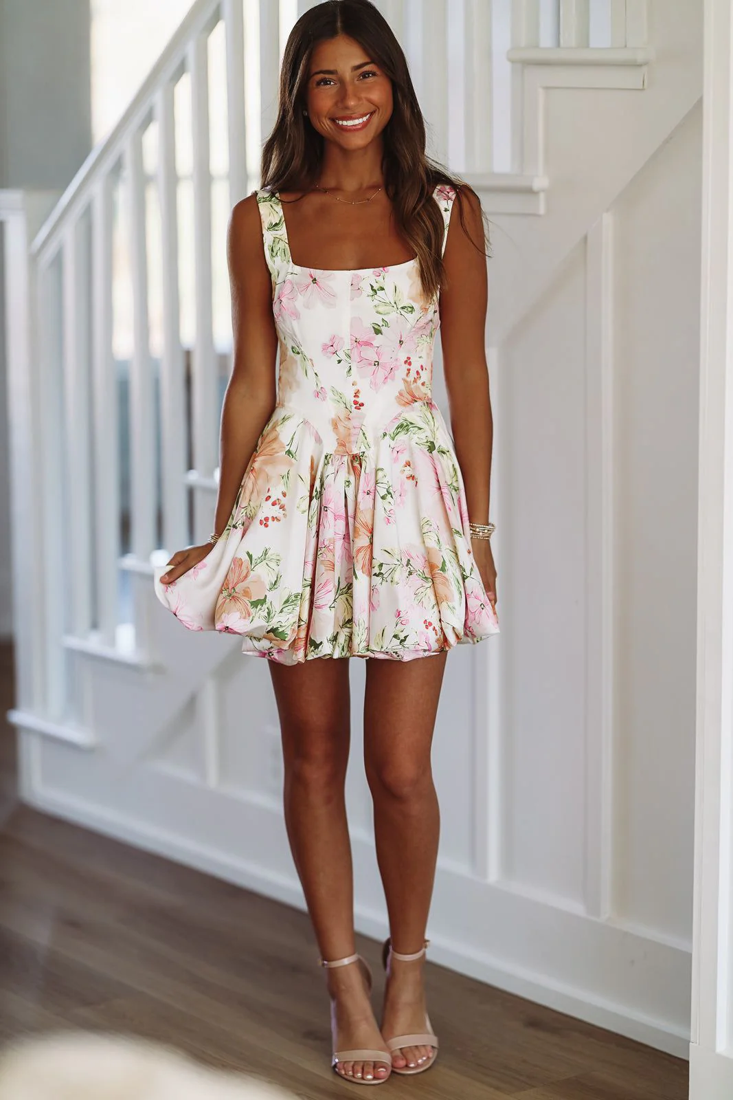 Cutest Date Mini Dress - White Blush