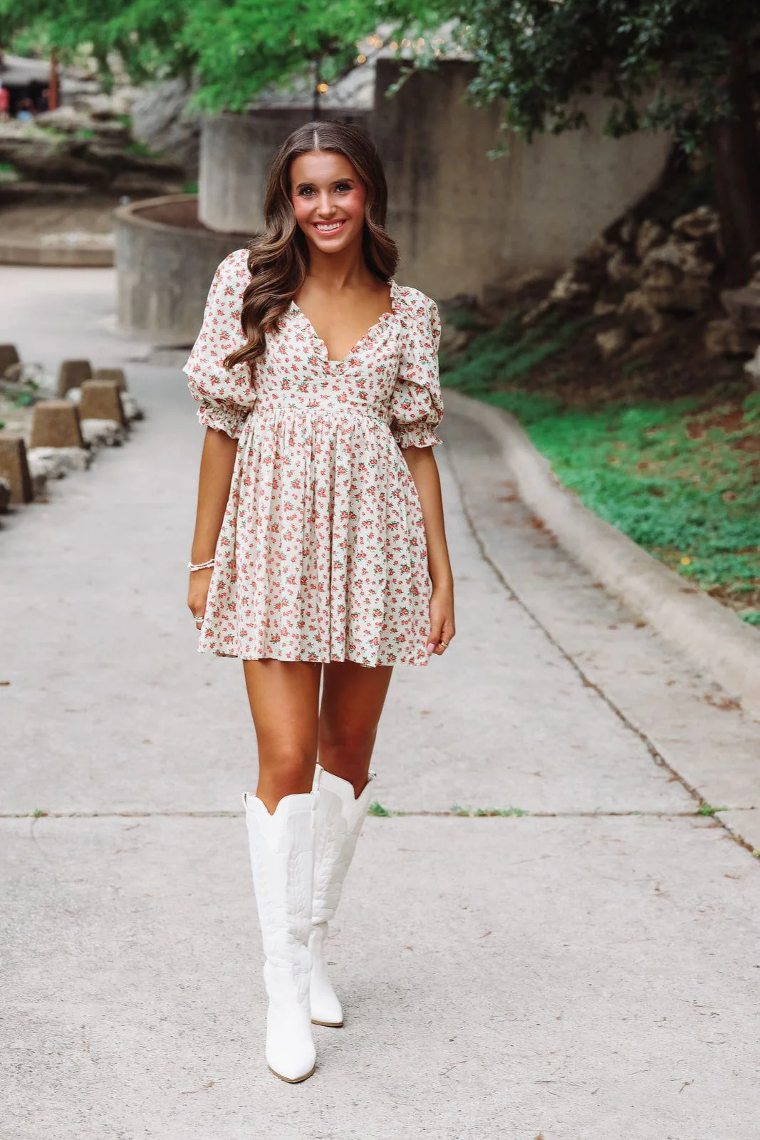 Daisie Mini Dress - Beige Orange and Green - Image 2