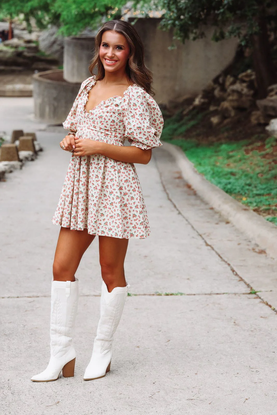 Daisie Mini Dress - Beige Orange and Green - Image 3