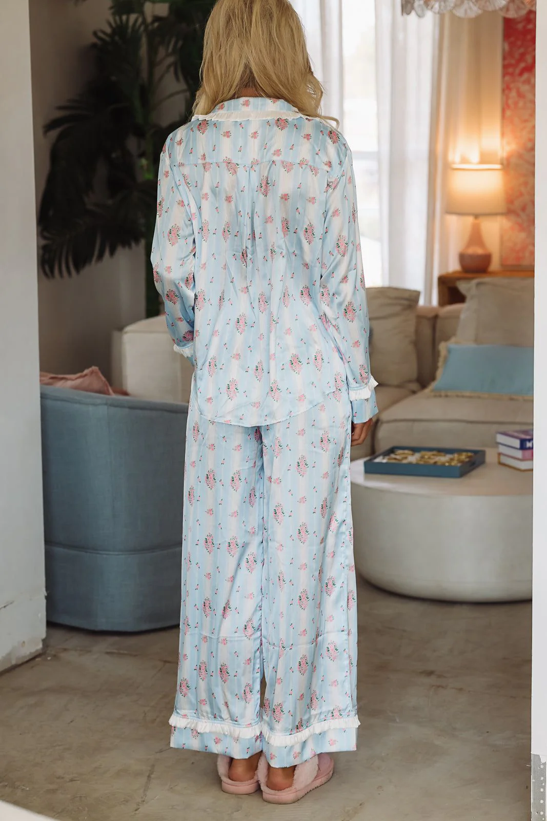 Dreaming of Bouquets Pajama Pant and Top Set - Blue - Image 2
