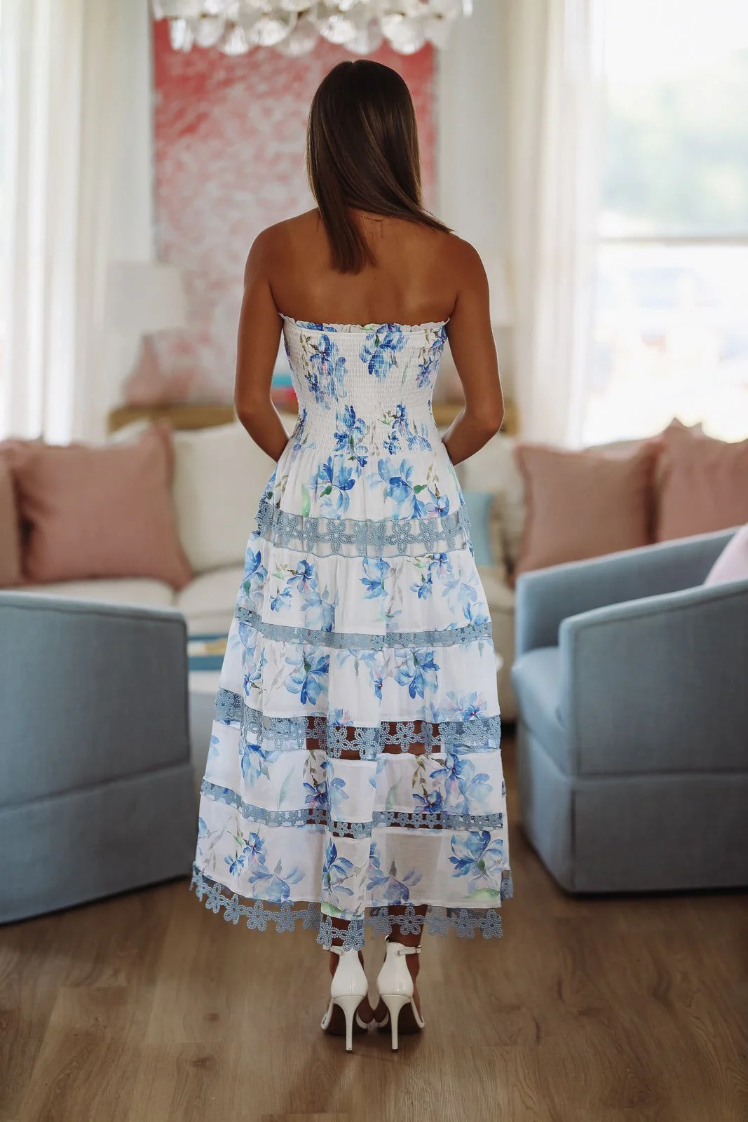Early Evening Floral Midi Dress - Blue - Image 4