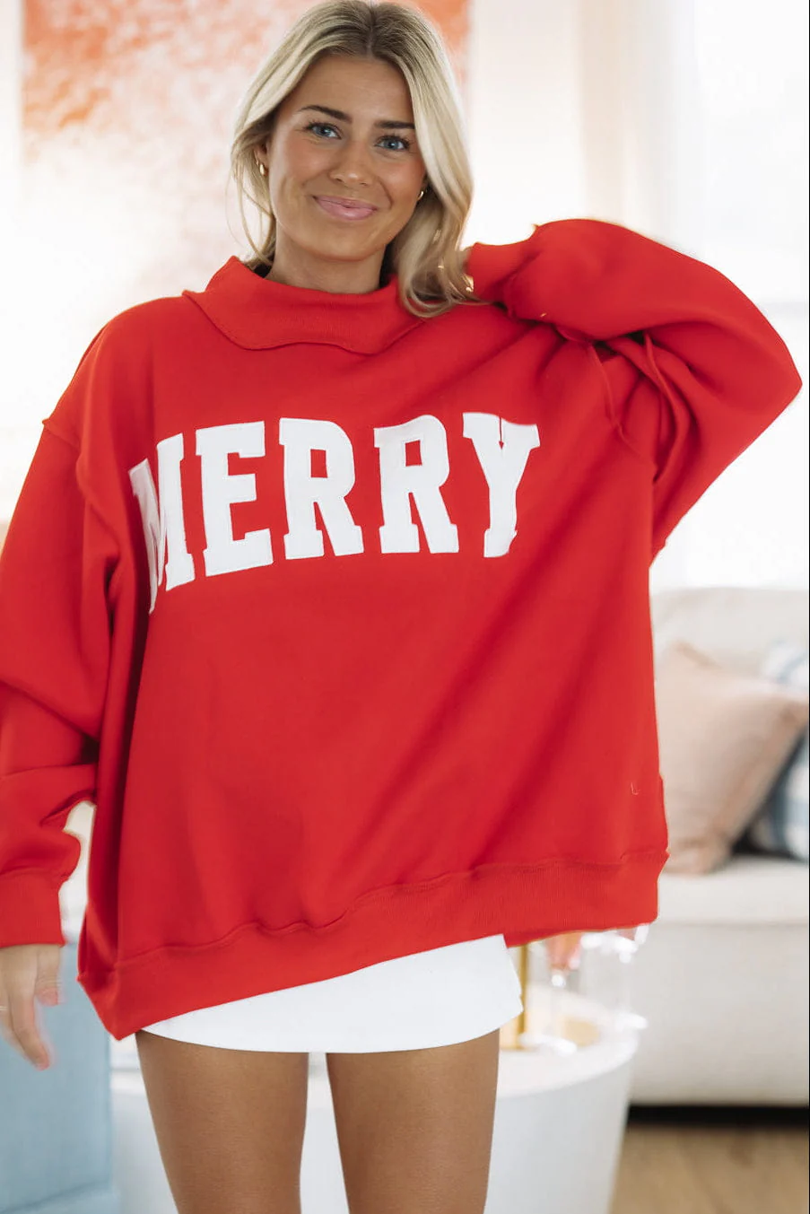 Embroidered Merry Sweatshirt - Red