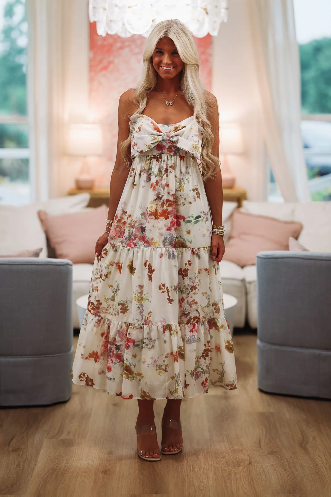 Exciting News Floral Midi Dress - Cream, Yellow and Green - Image 2