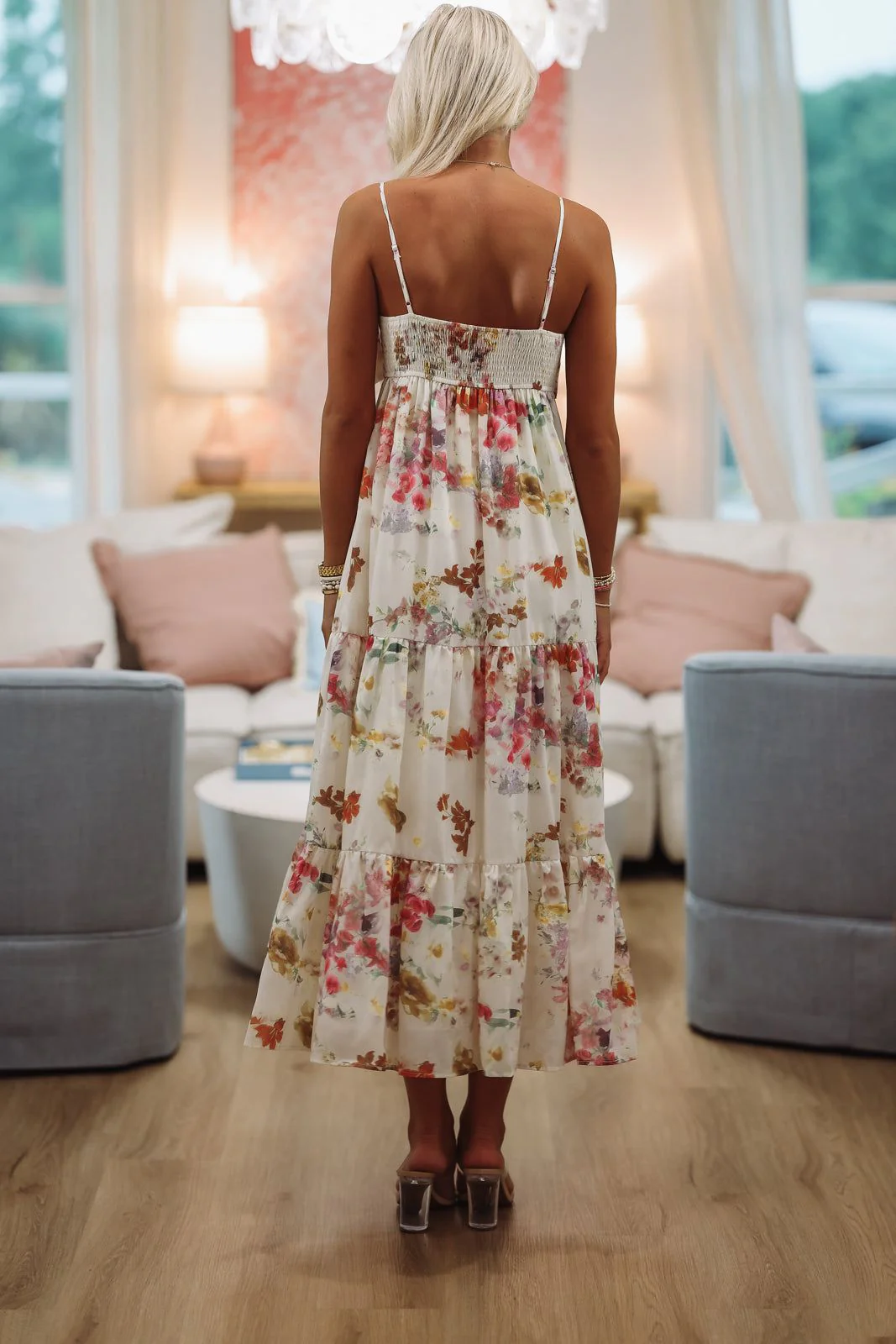 Exciting News Floral Midi Dress - Cream, Yellow and Green - Image 3