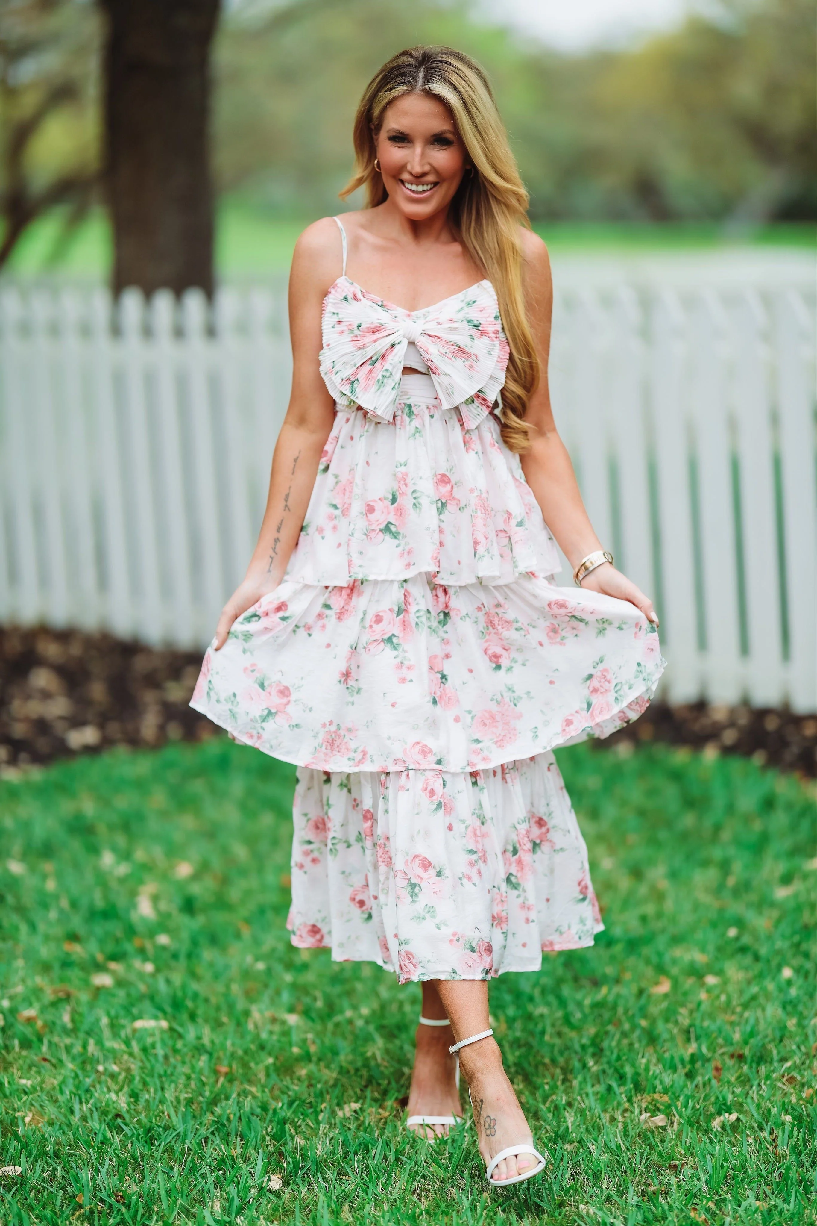 Feelings For You Midi Dress - Ivory and Pink - Image 2