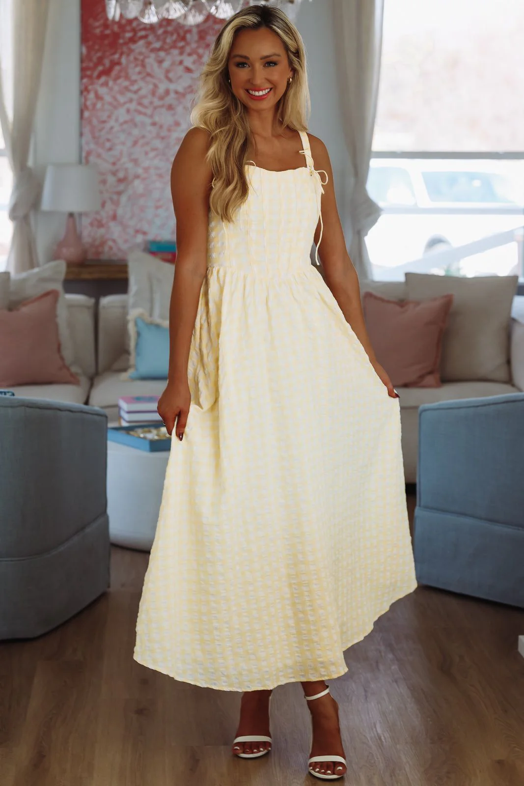Fresh Lemonade Maxi Dress By Line and Dot - White and Yellow