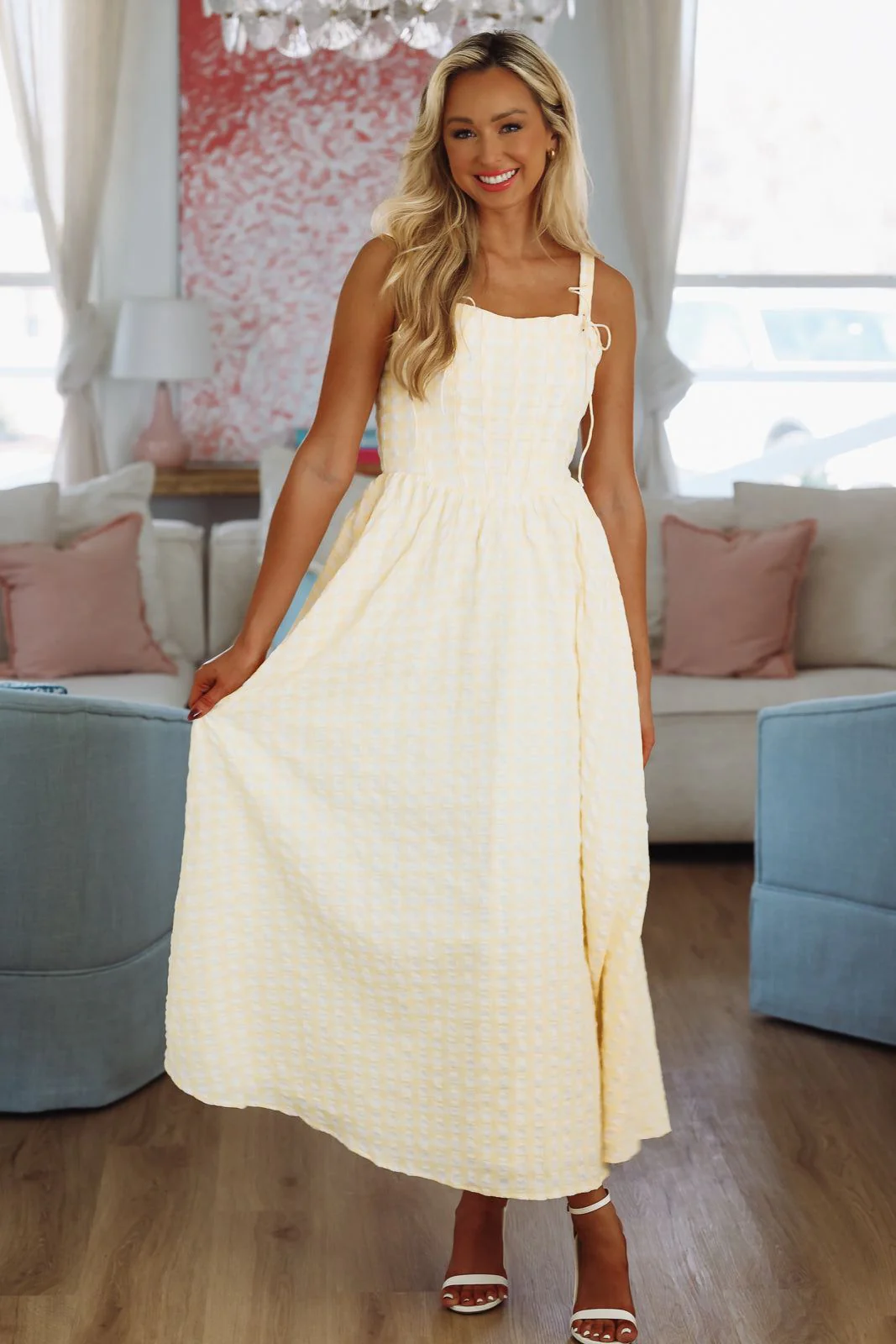 Fresh Lemonade Maxi Dress By Line and Dot - White and Yellow - Image 3