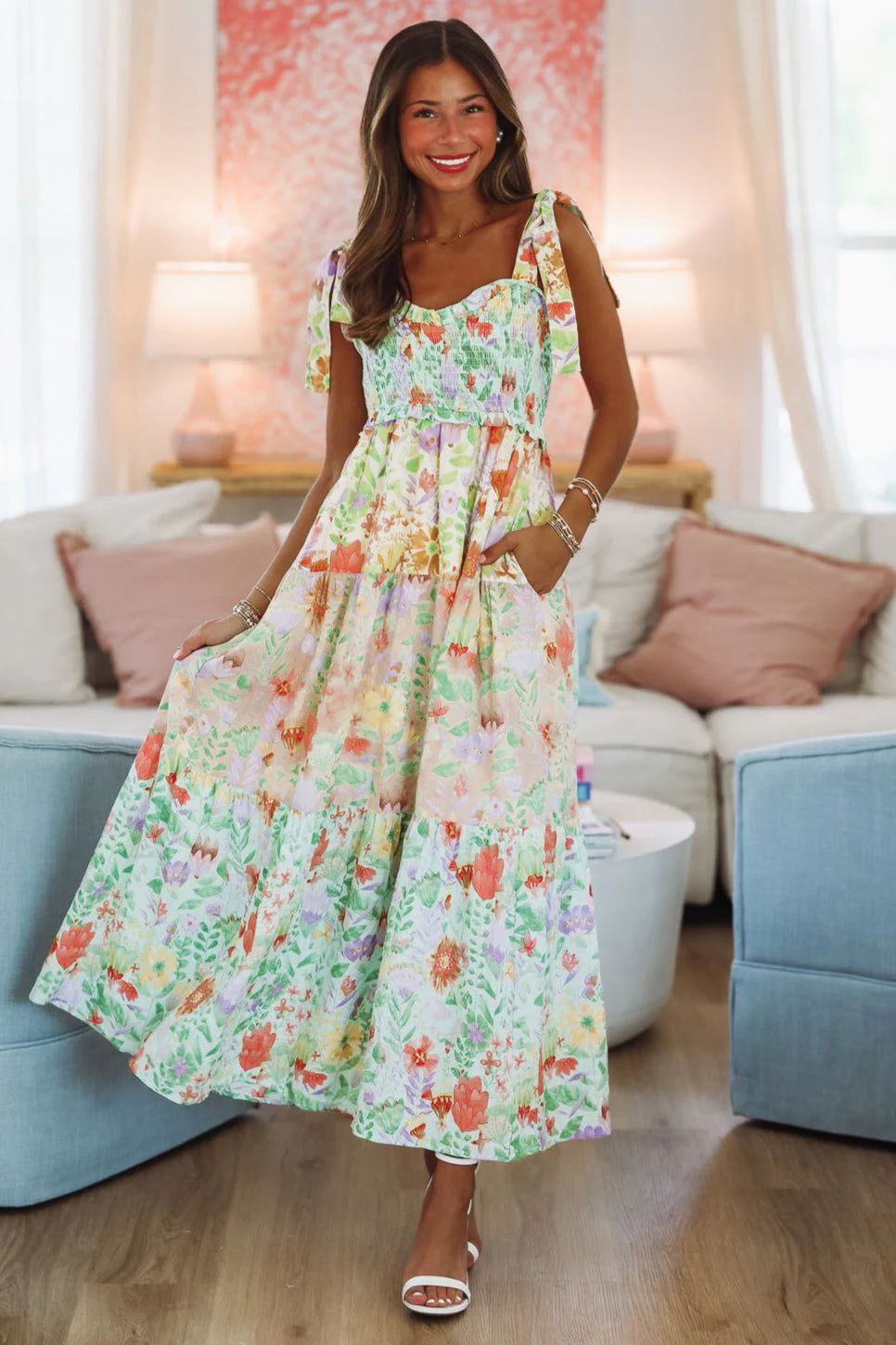 Garden Dream Maxi Dress - Green, Purple and Pink