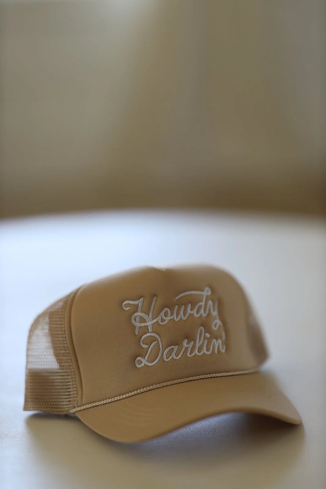 Howdy Darlin' Embroidered Trucker Hat -  Beige