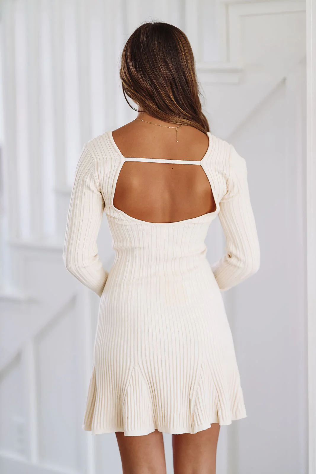 Just a Girl Knit Mini Dress - Ivory - Image 4