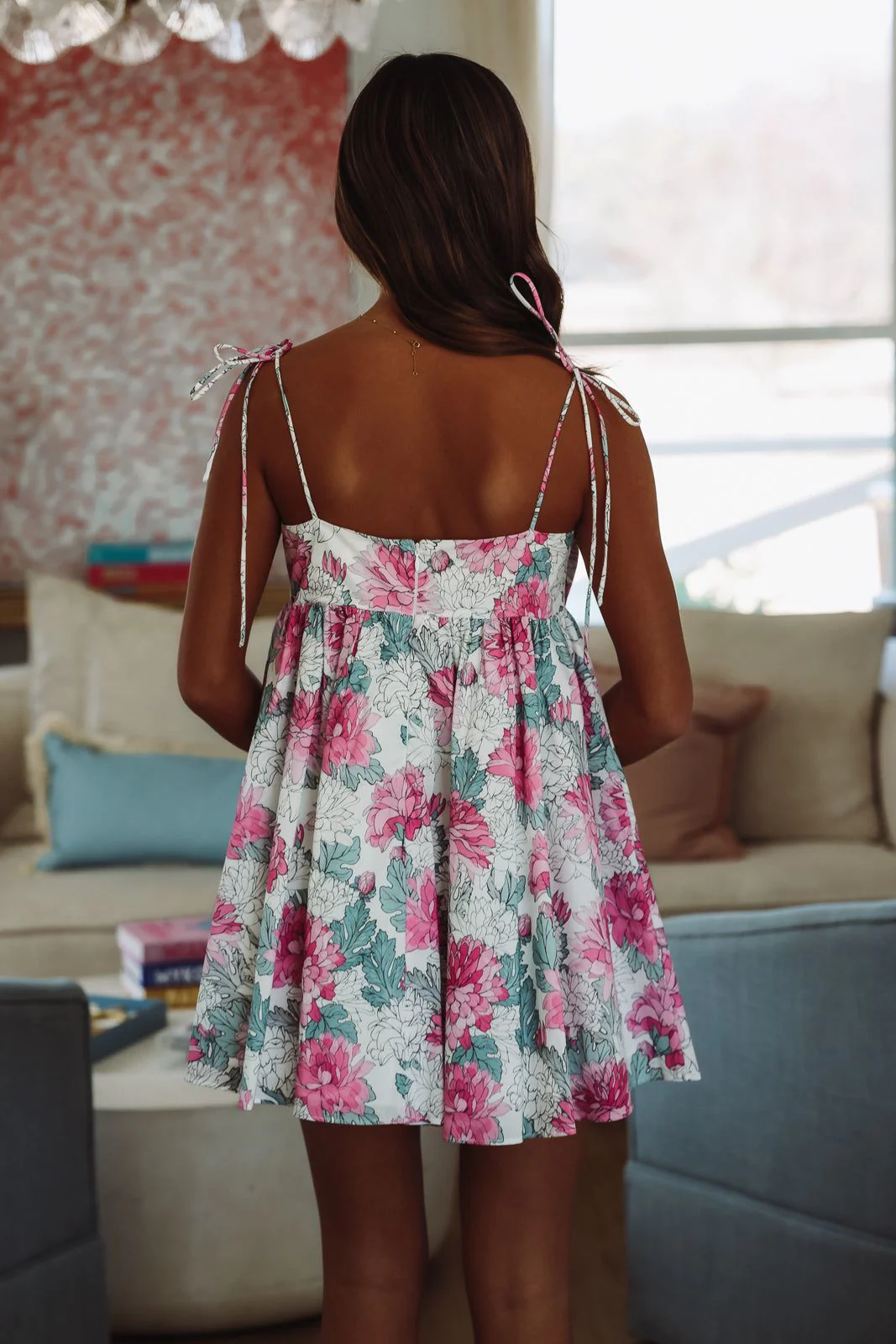 Just for Me Mini Dress - White, Pink and Grey - Image 4