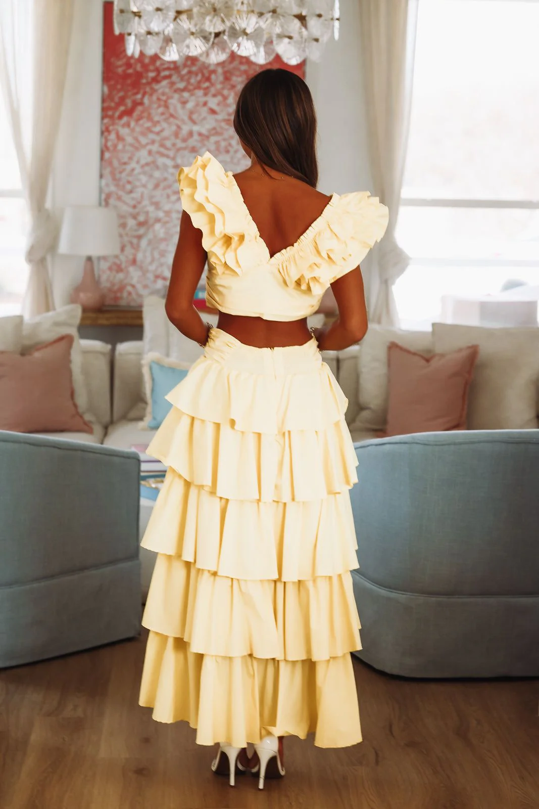 Lemon Zest Ruffled Crop Top - Yellow - Image 2
