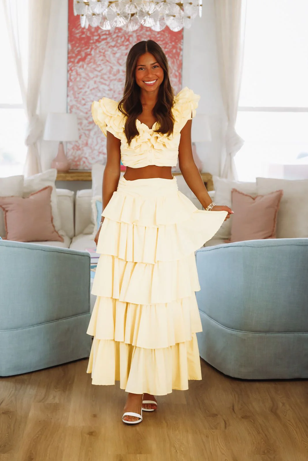 Lemon Zest Ruffled Crop Top - Yellow - Image 3