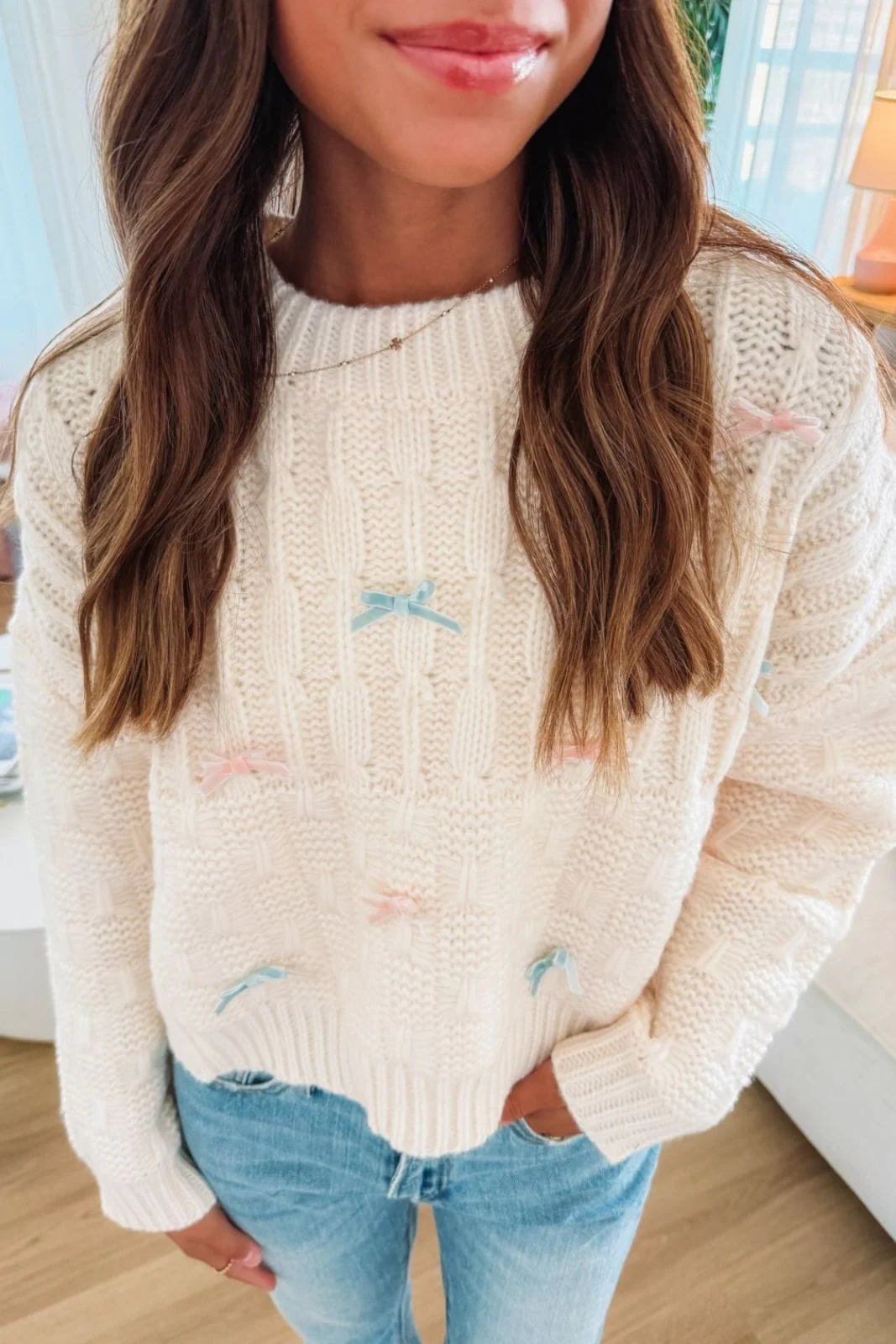 Love Affair Bow Sweater - Cream - Image 2