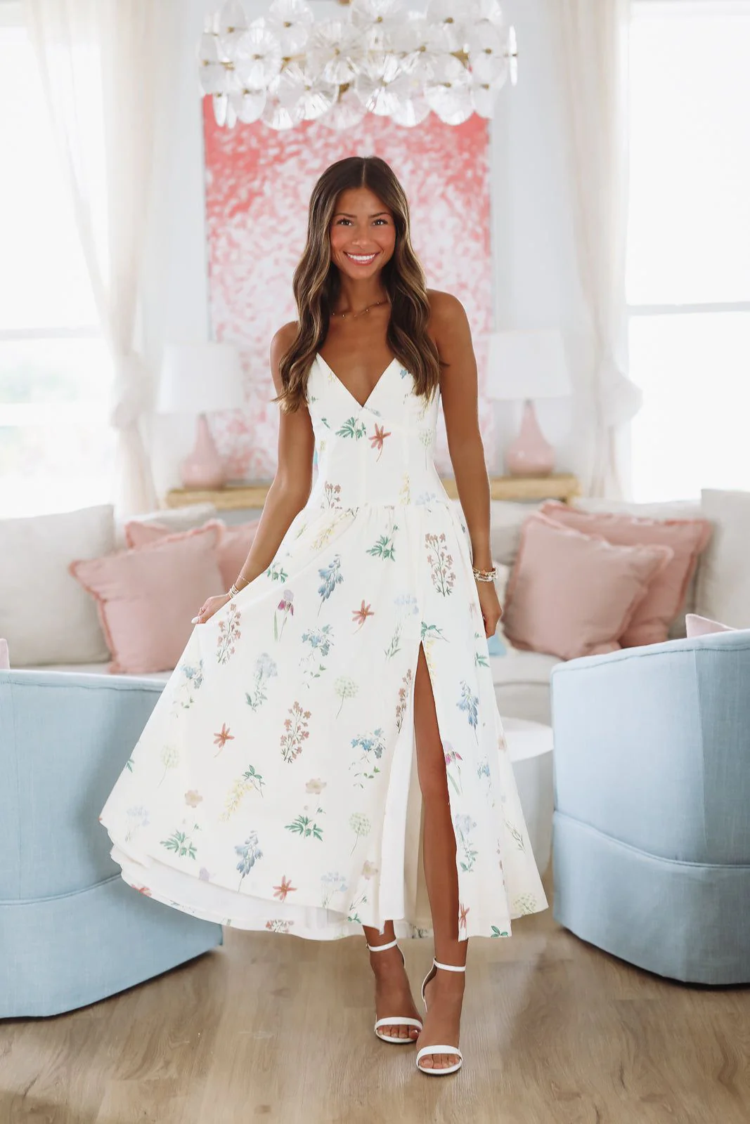 Lush Bouquets Midi Dress - Cream - Image 2