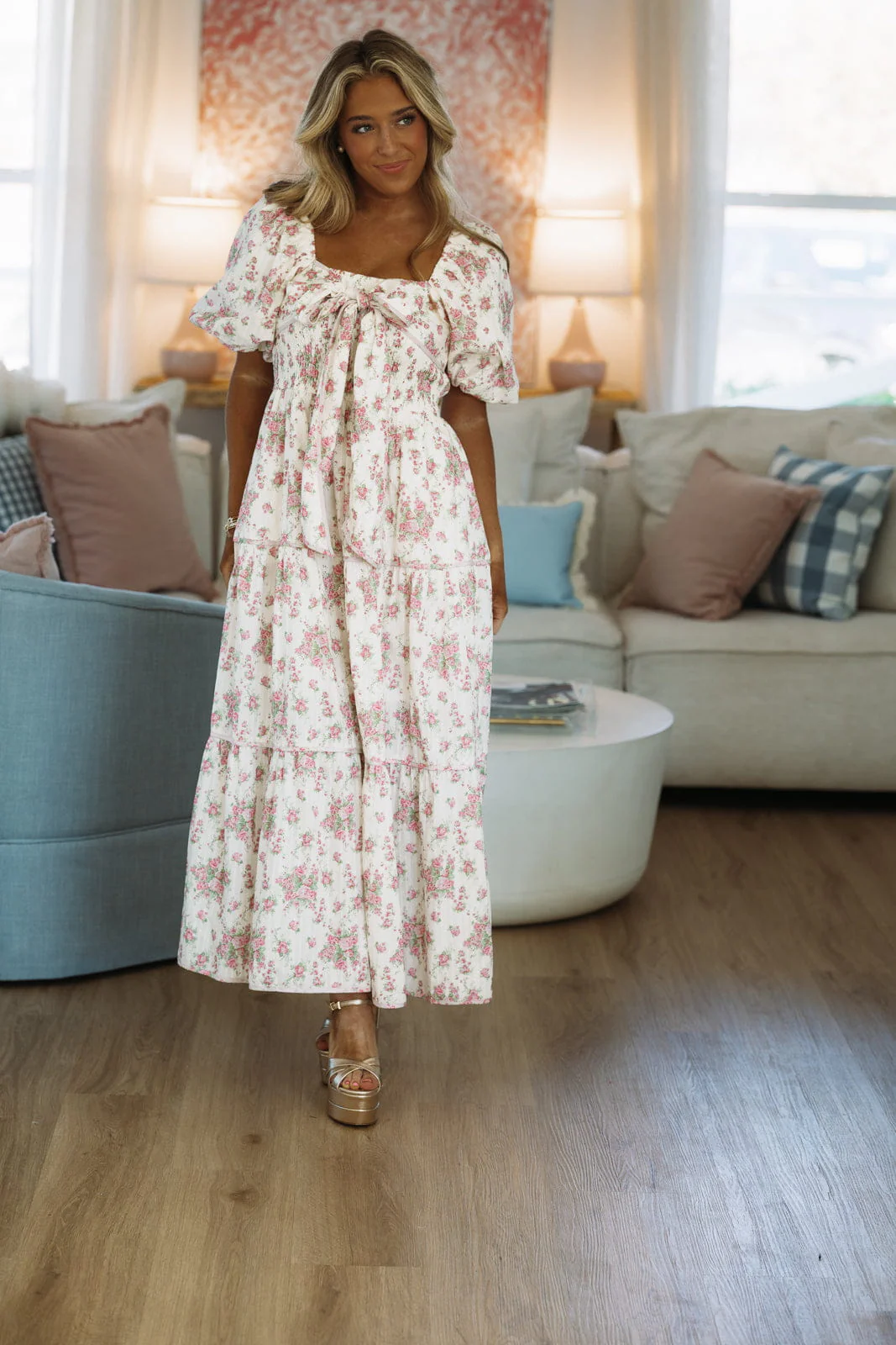 Magnolia Lane Maxi Dress - White and Pink - Image 3