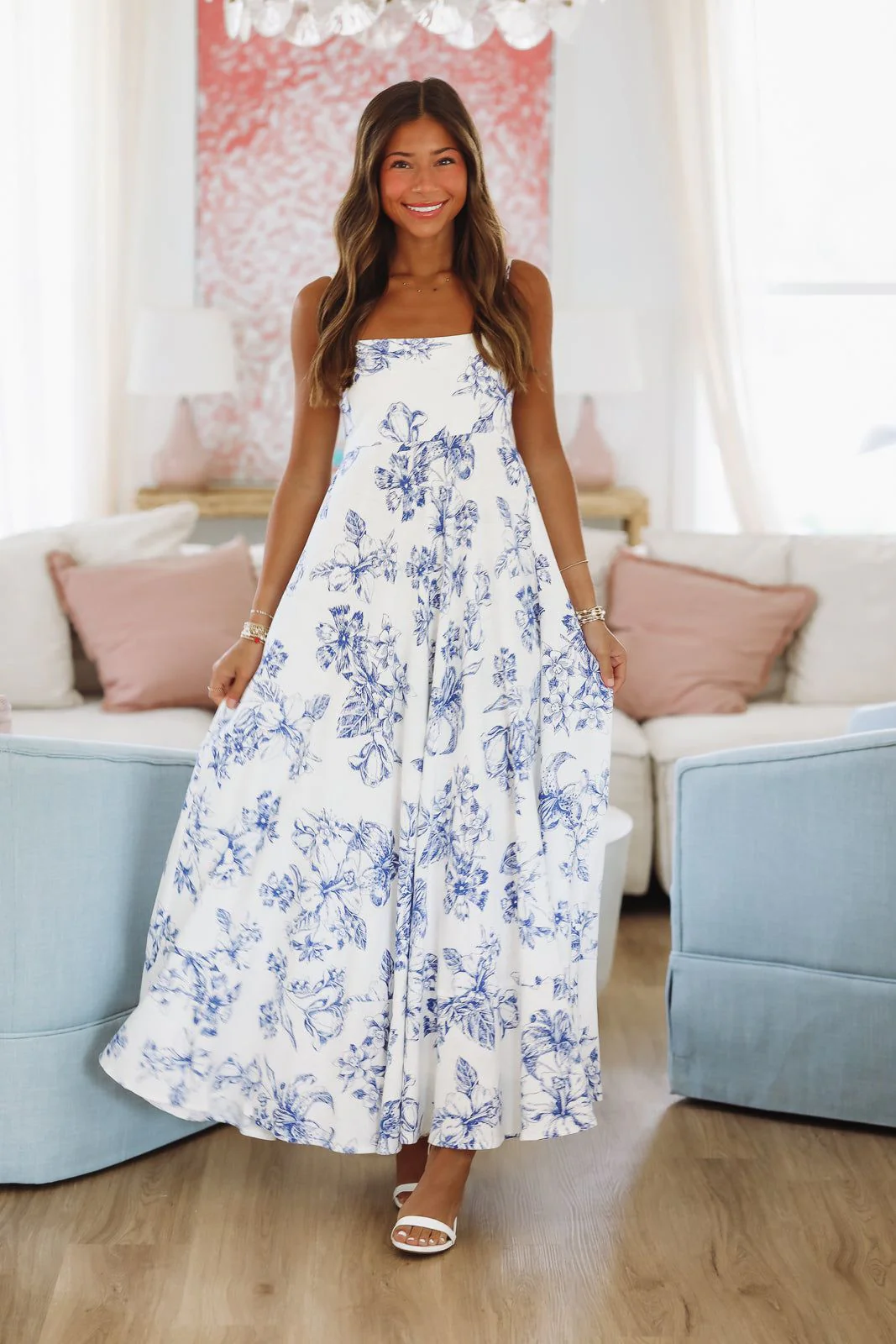 Midnight Stroll Maxi Dress - White and Blue - Image 3
