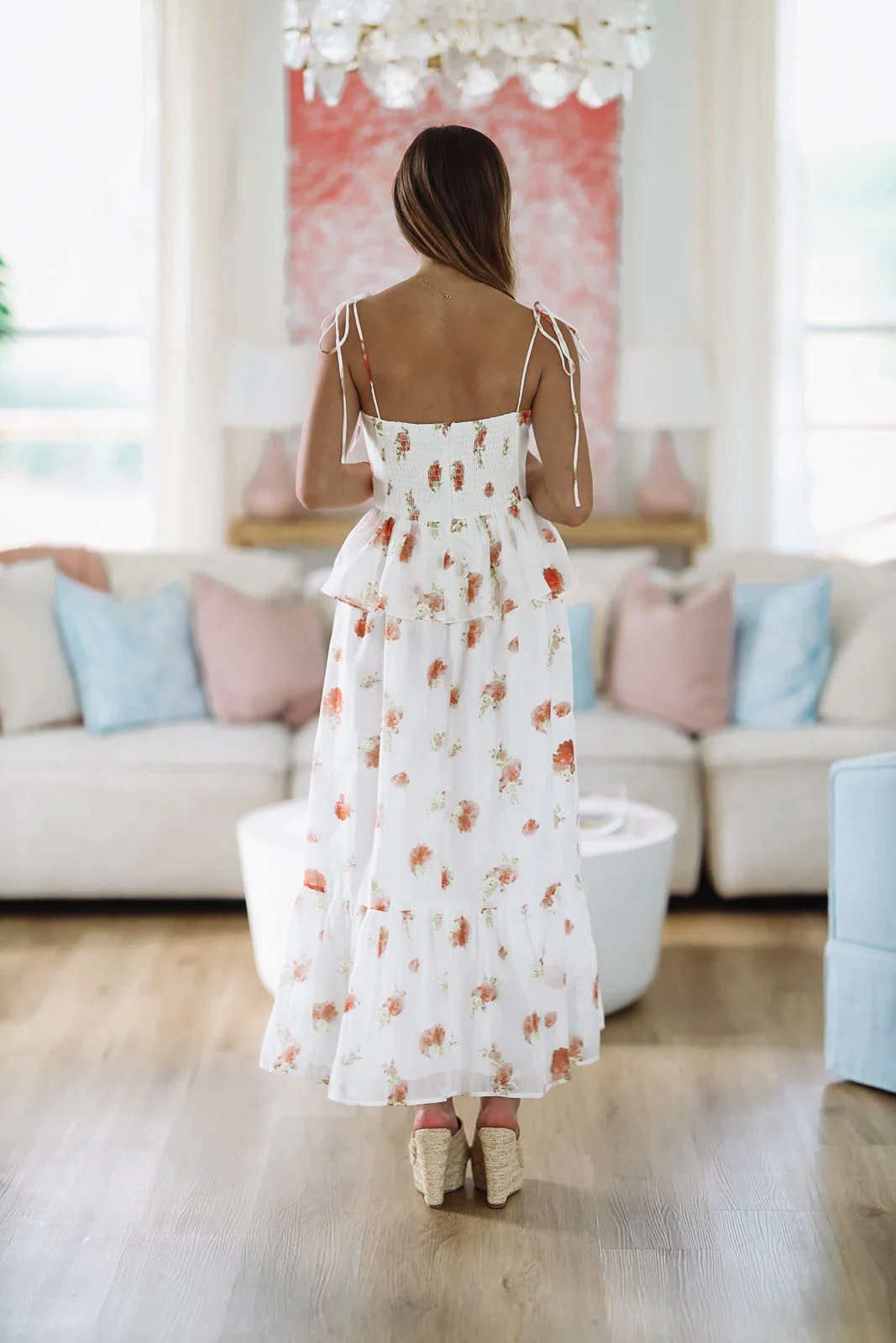 Nobody Like You Floral Midi Dress - White and Peach - Image 2