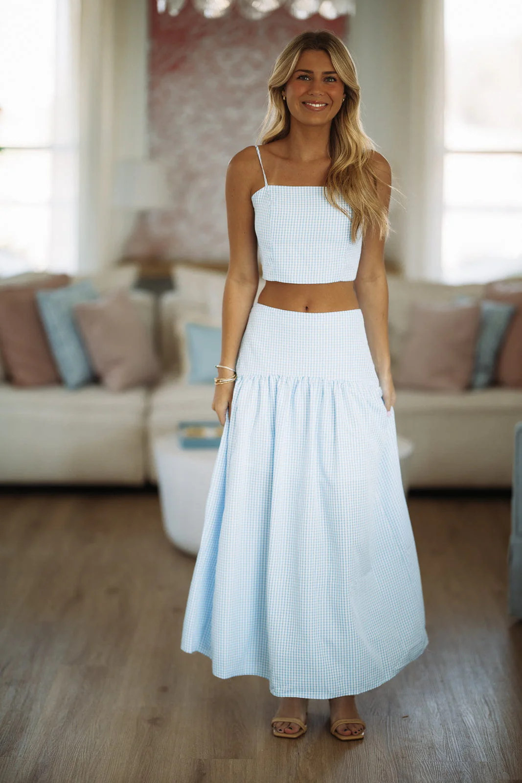 Nostalgia Check Maxi Skirt - Blue and White - Image 2