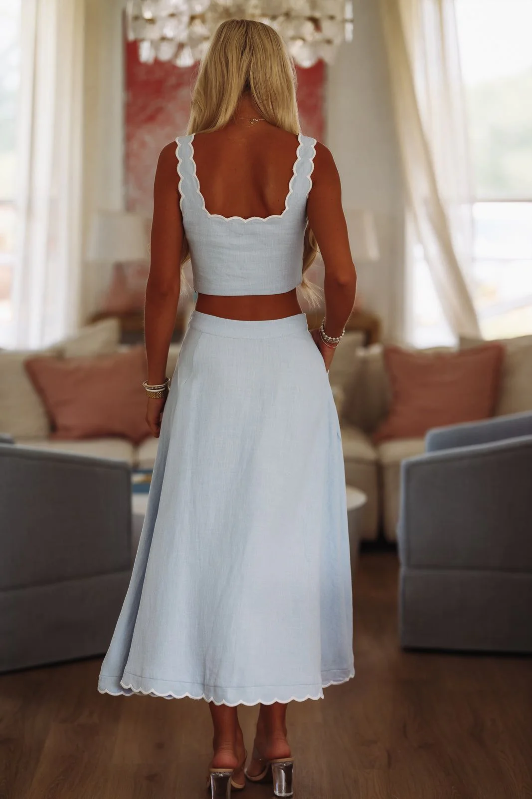 Pacific Jewel Crop Top and Midi Skirt Set - Blue - Image 3
