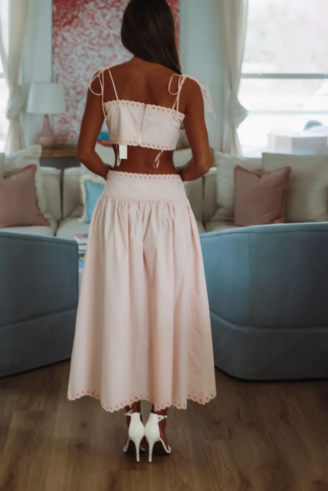 Petal Perfection Crop Top and Midi Skirt Set - Pink - Image 4