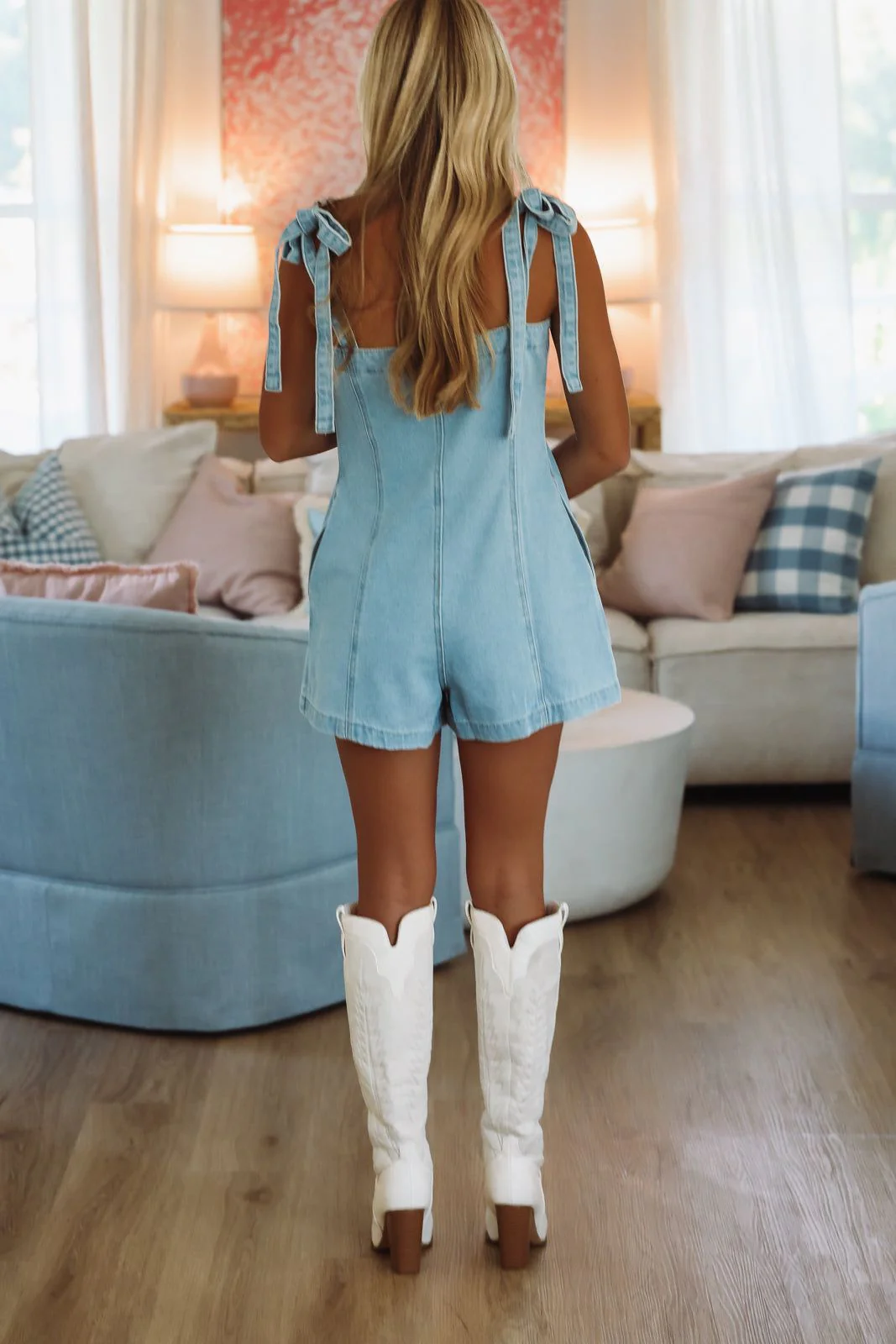 Pocket Full of Fun Denim Romper - Light Wash - Image 4