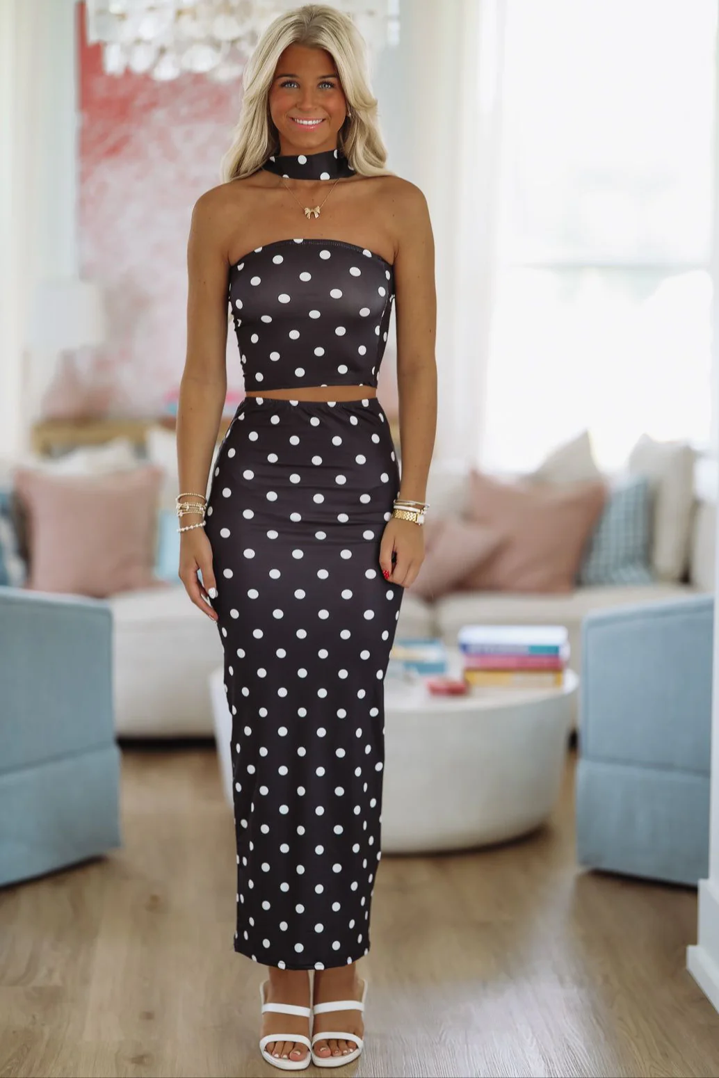 Polka My Dots Top and Maxi Skirt Set - Black - Image 2