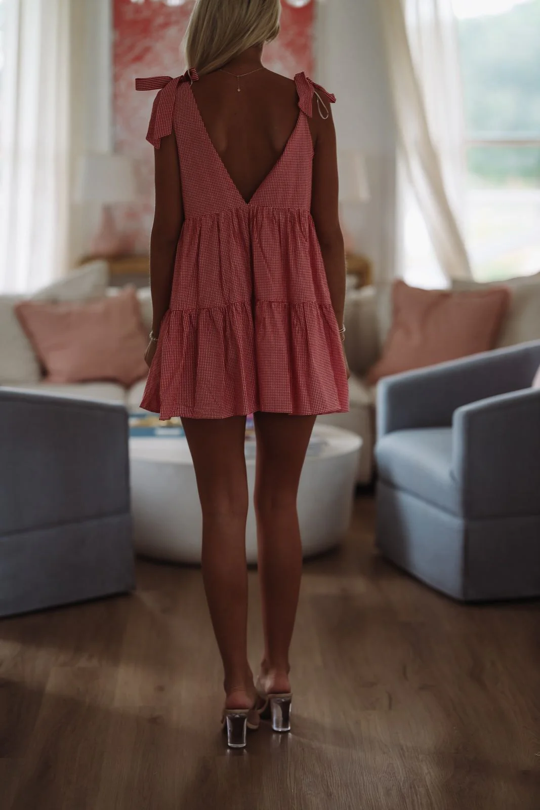 Poppy Picnic Mini Dress - Red and White - Image 4