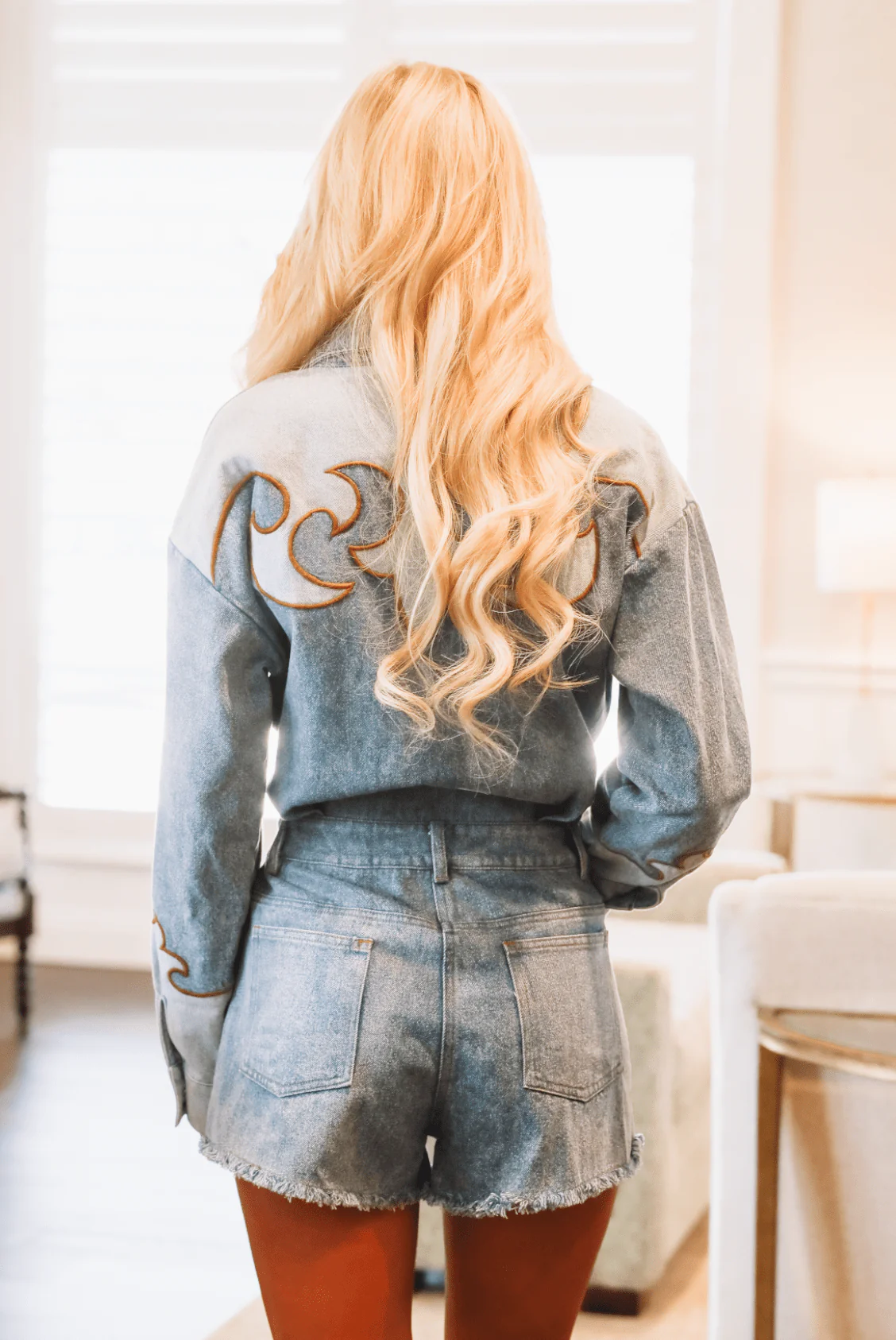 Saddle Stitch Denim  Romper - Denim  (FINAL SALE) - Image 5