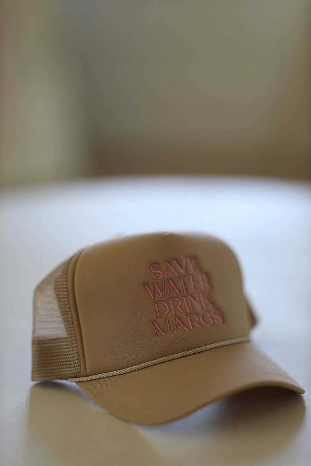 Save Water Drink Margs Embroidered Trucker Hat - Beige
