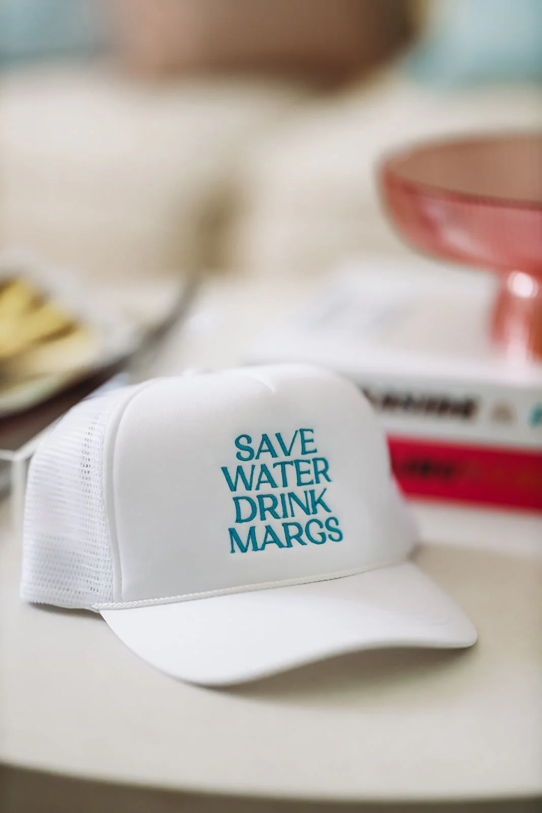 Save Water Drink Margs Embroidered Trucker Hat - White