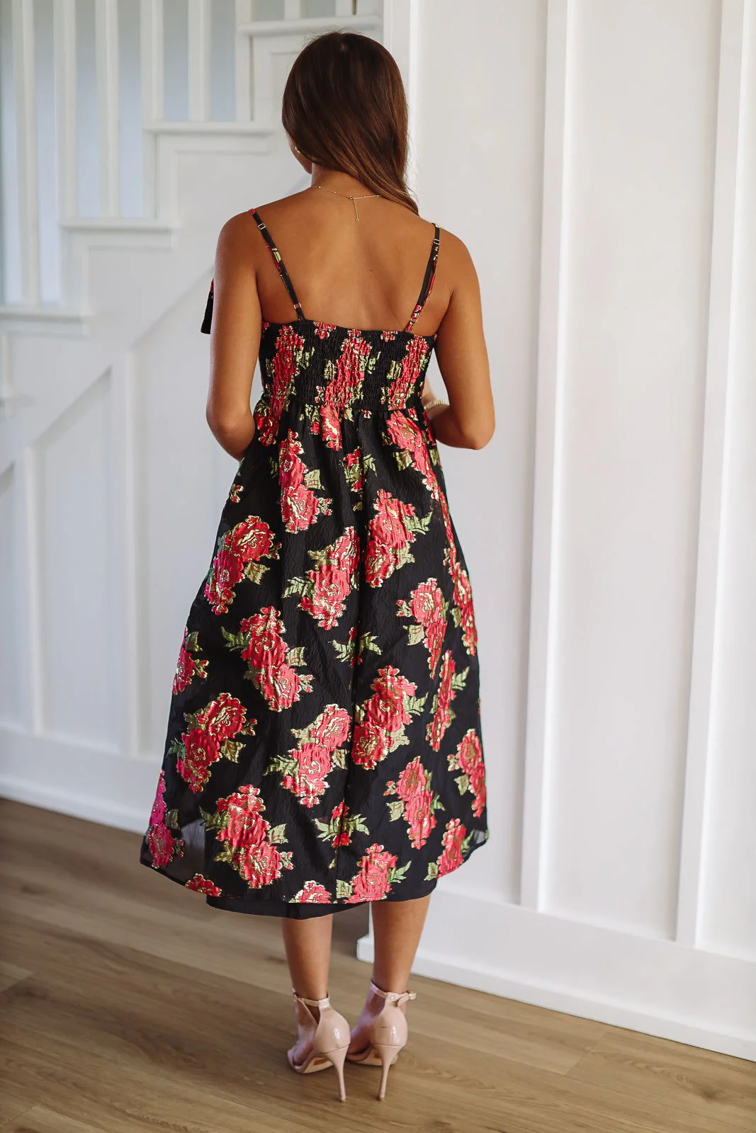 Scarlett Blossom Midi Dress - Black and Fuchsia (FINAL SALE) - Image 3