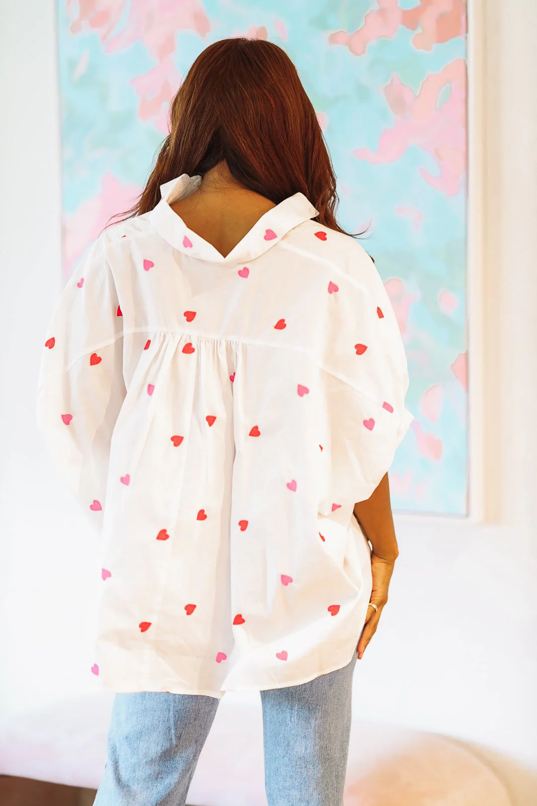 Seeing Hearts Button Down Shirt - White Pink and Red - Image 4