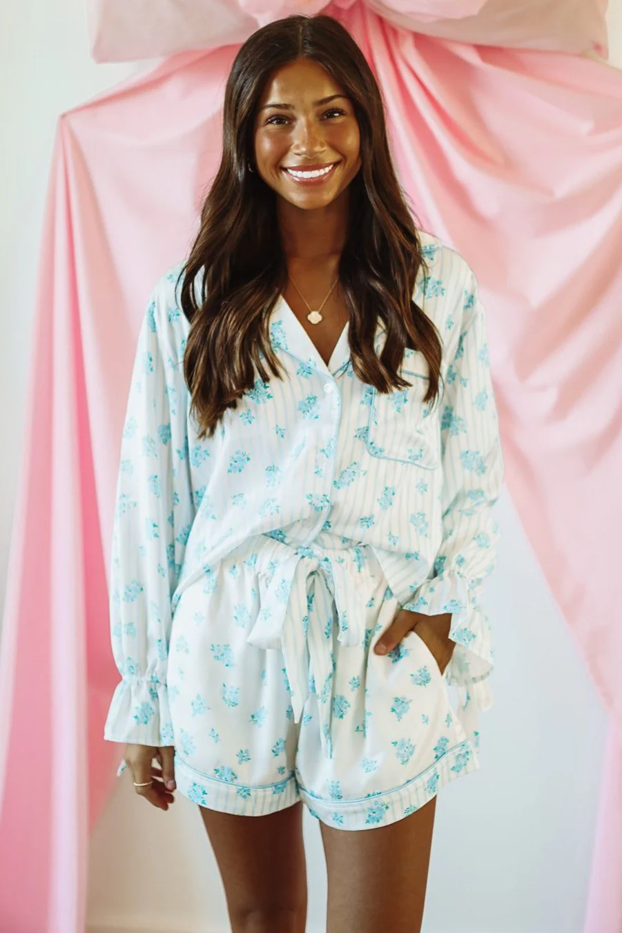 Spectacular Sleeping Pajama Set - Light Blue and White - Image 2
