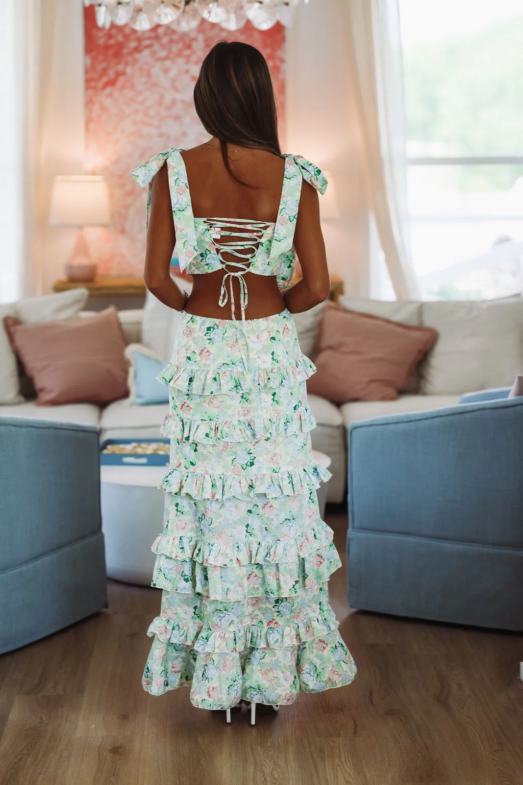 Spring Muse Print Crop Top - Green - Image 3