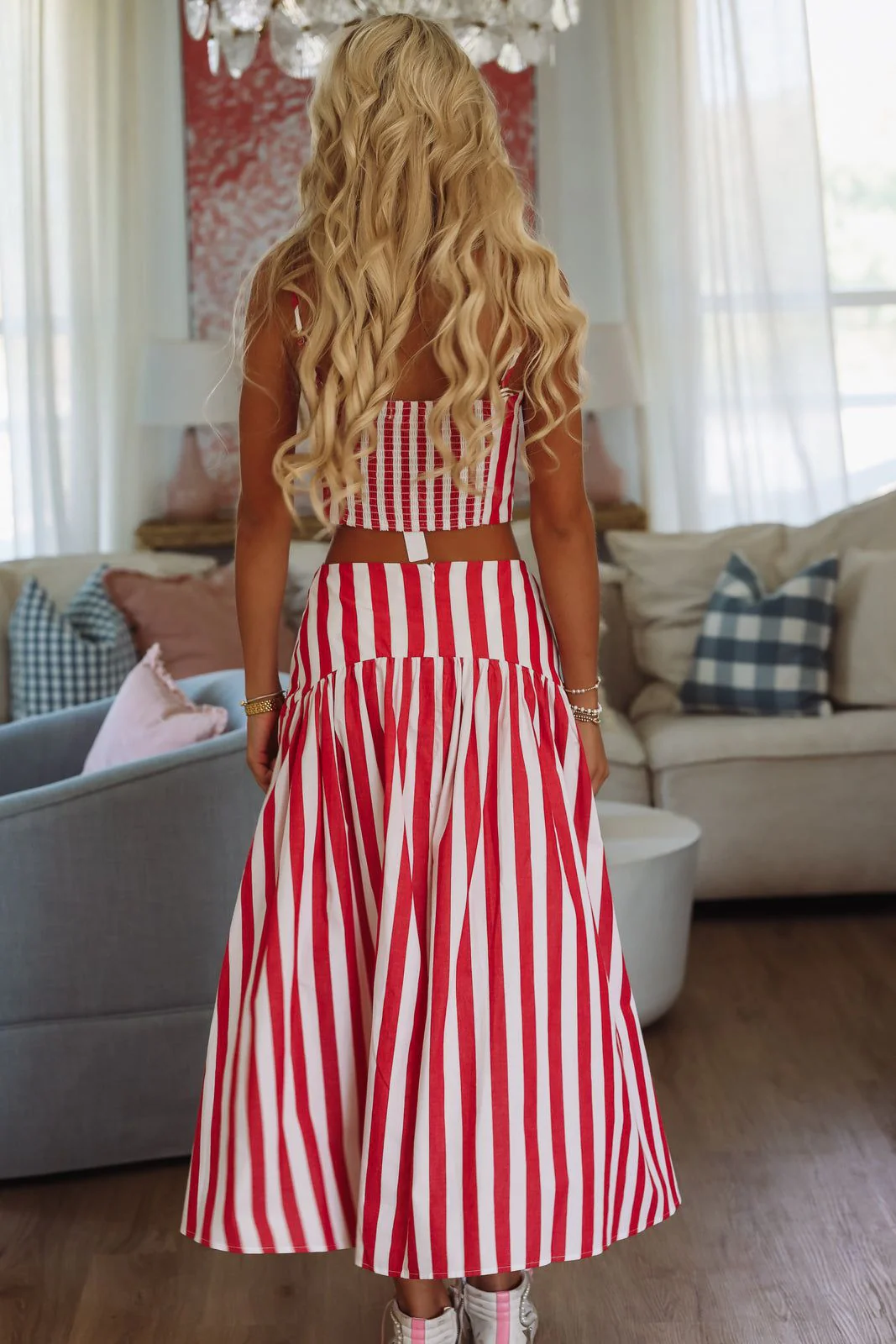 Stadium Stripes Crop Top - Red and White - Image 2