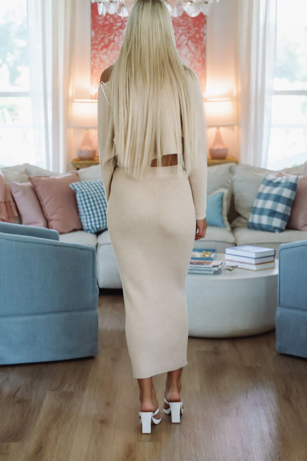Still Waiting Knit Crop Top and Midi Skirt Set - Light Taupe - Image 3
