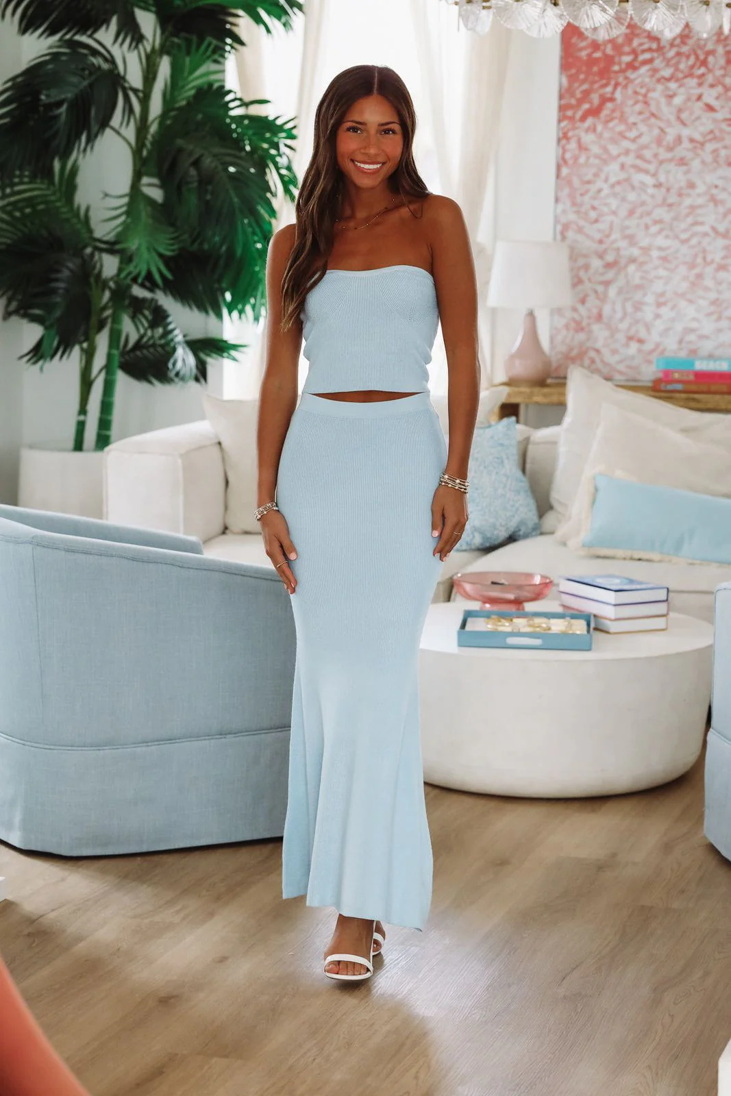 Summer Of Me Crop Top and Maxi Skirt Two Piece Set - Light Blue - Image 2