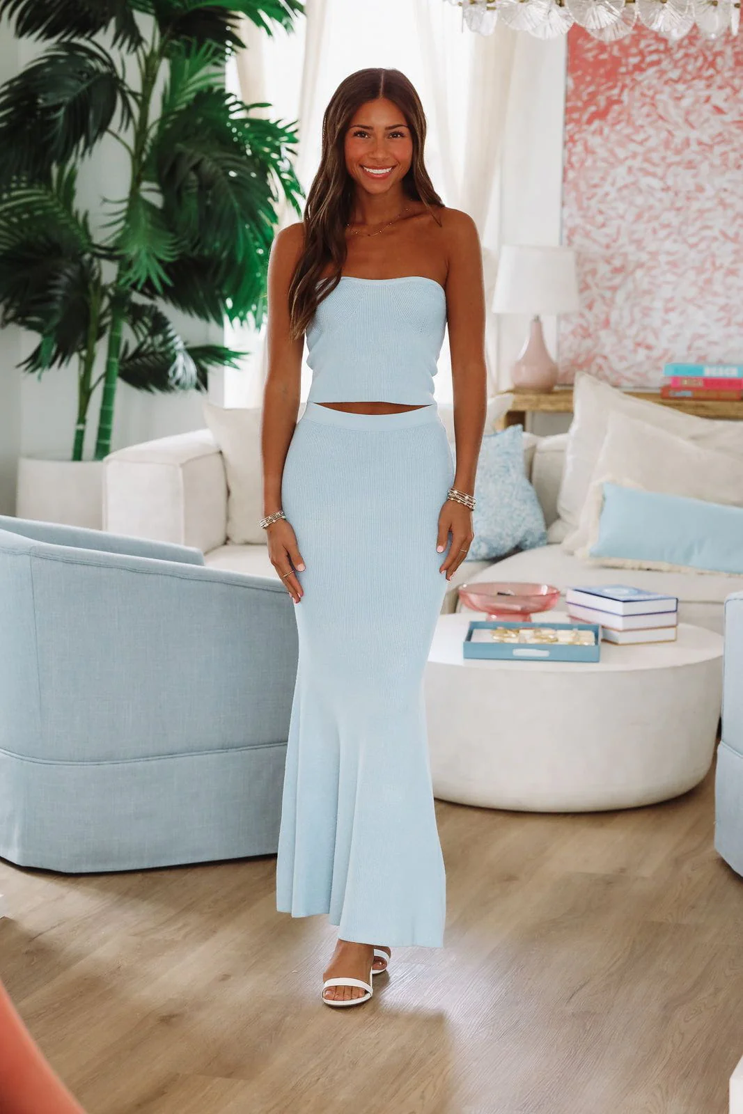 Summer Of Me Crop Top and Maxi Skirt Two Piece Set - Light Blue - Image 3