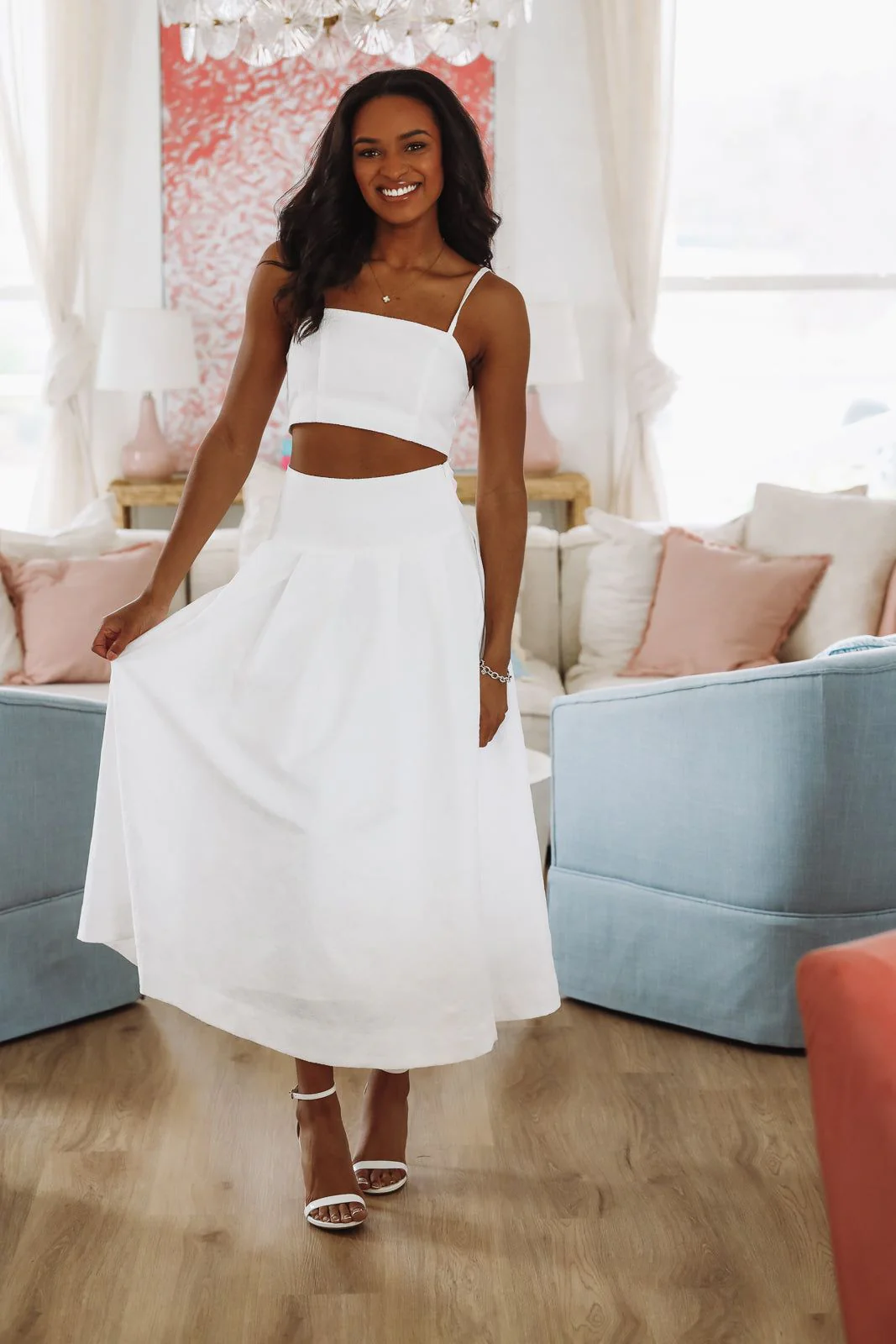 The Keeper Crop Top and Midi Skirt Set - White - Image 2