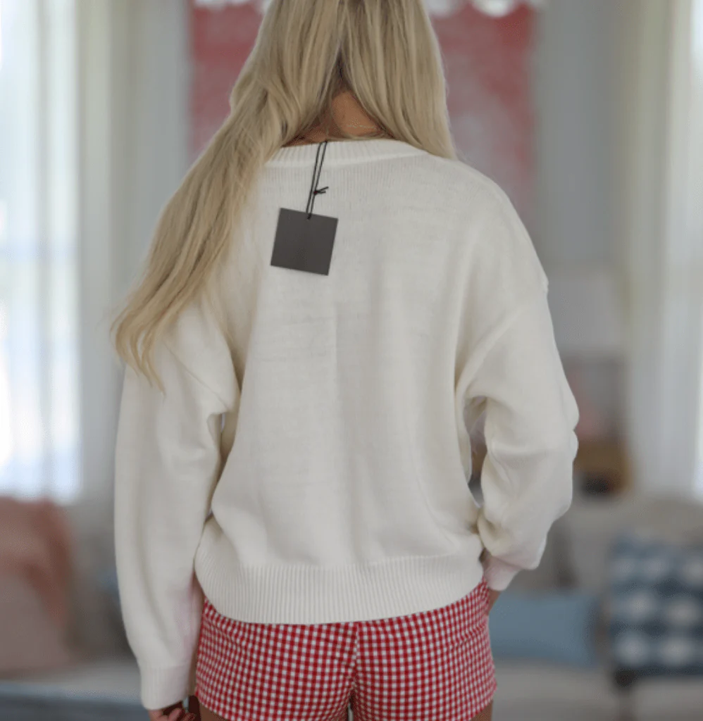 Touchdown Teddy Sweater Top - White and Red - Image 3